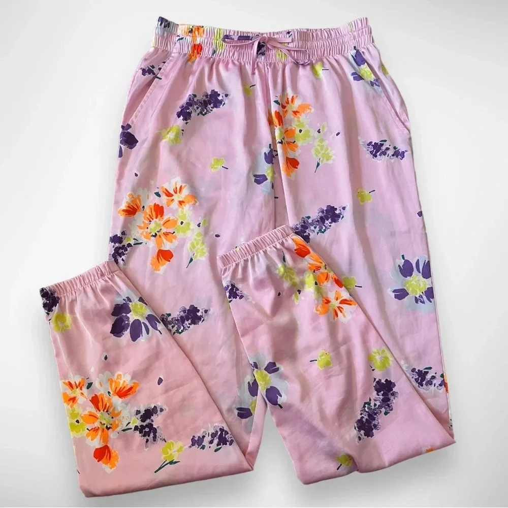 SAVAGE X FENTY Women's Pink Satin Floral Pajama Pants Size XS‎ | EUC